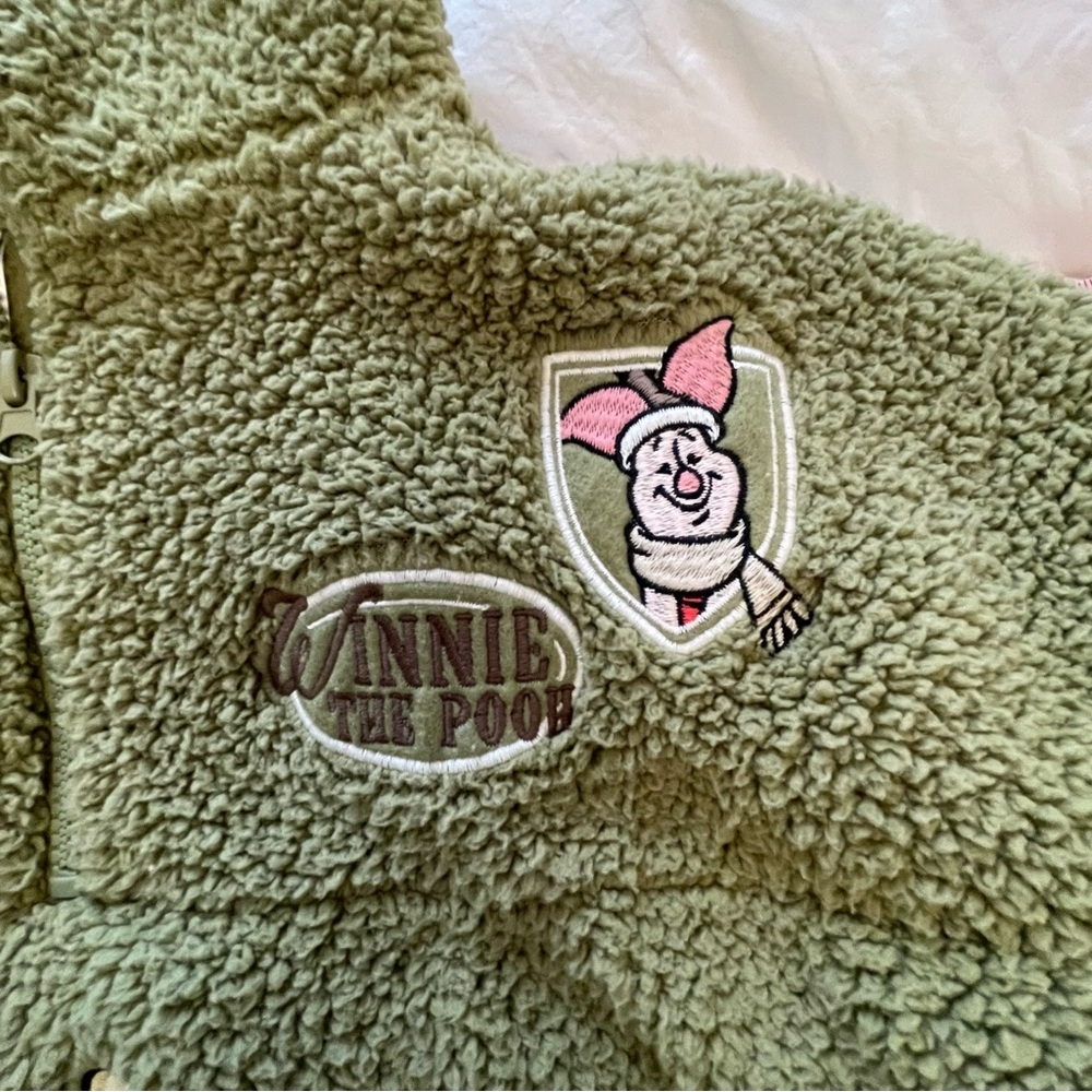 Disney Winnie the Pooh Fuzzy Green Sherpa Quarter Zip Pullover Sweatshirt - Picture 13 of 13